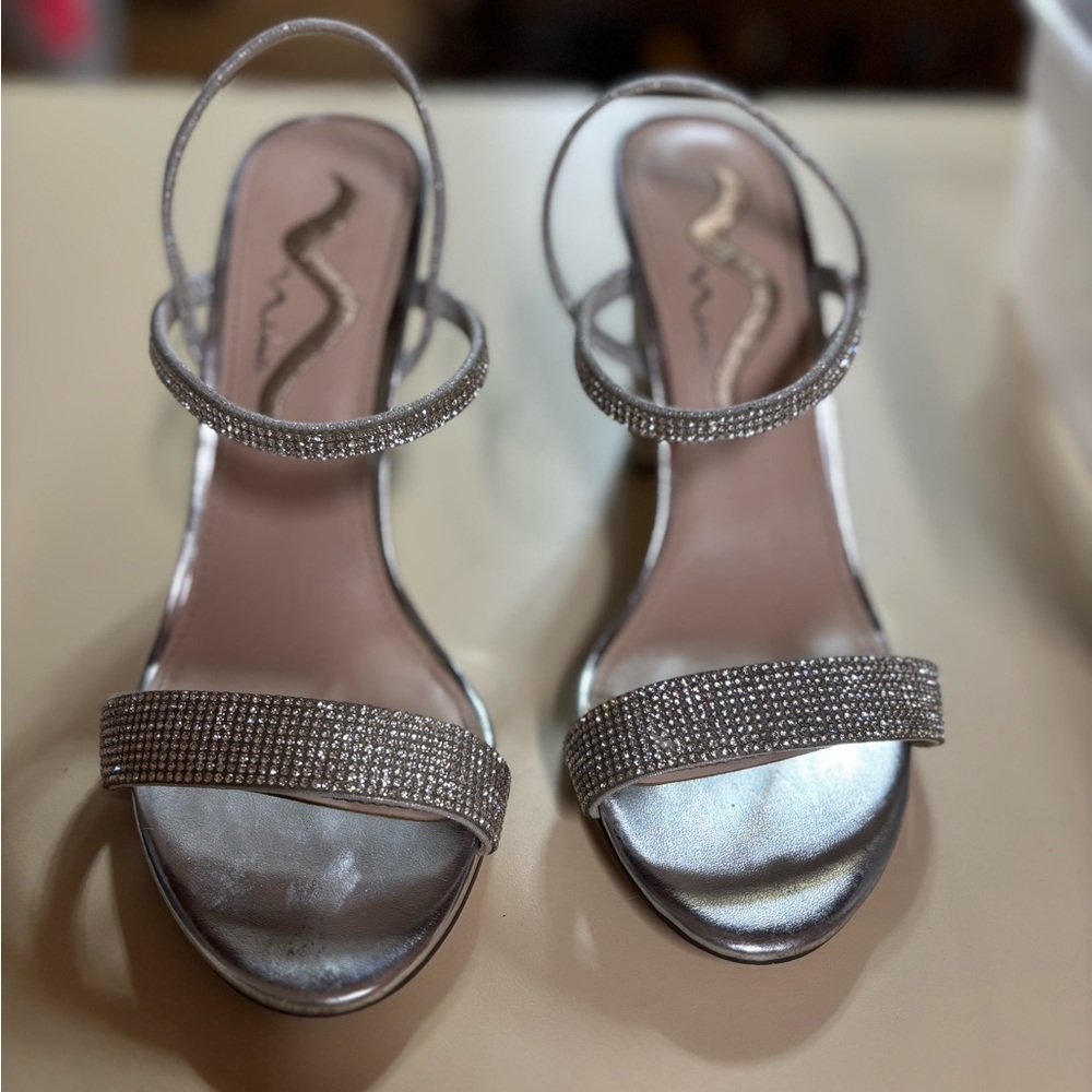 Silver Strappy Heels with Rhinestones